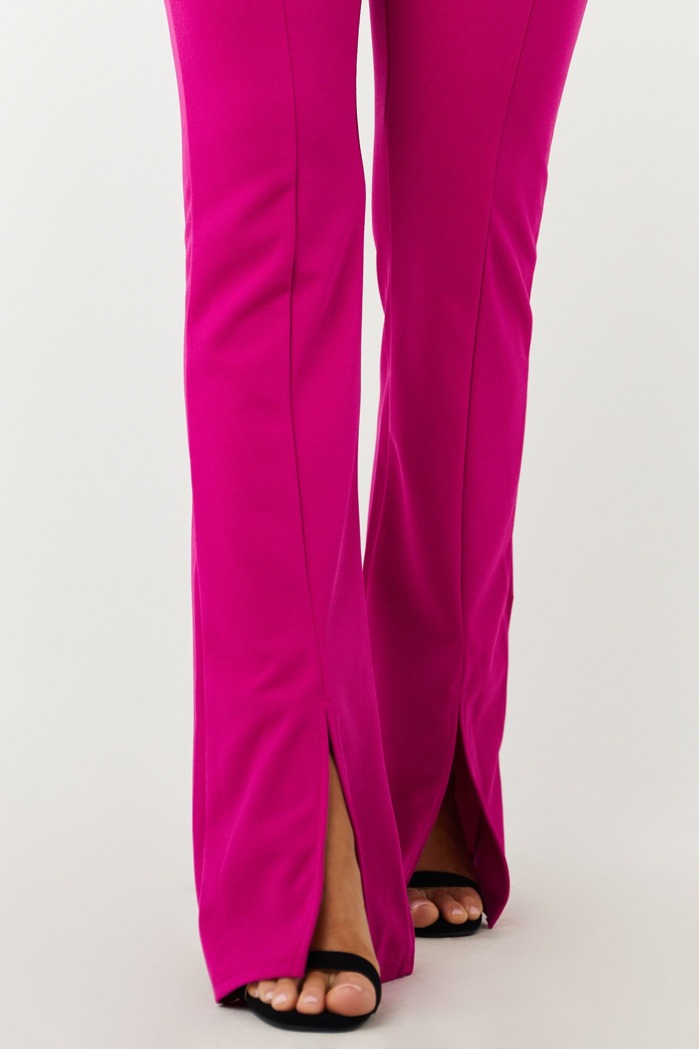 Fuchsia Vertical Seam Slit Flare Elastic Pants