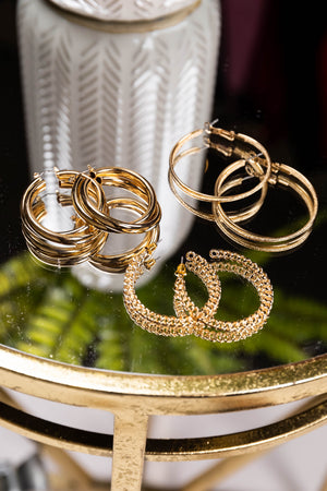 Gold Assorted Hoop Earrings 3 Piece Set
