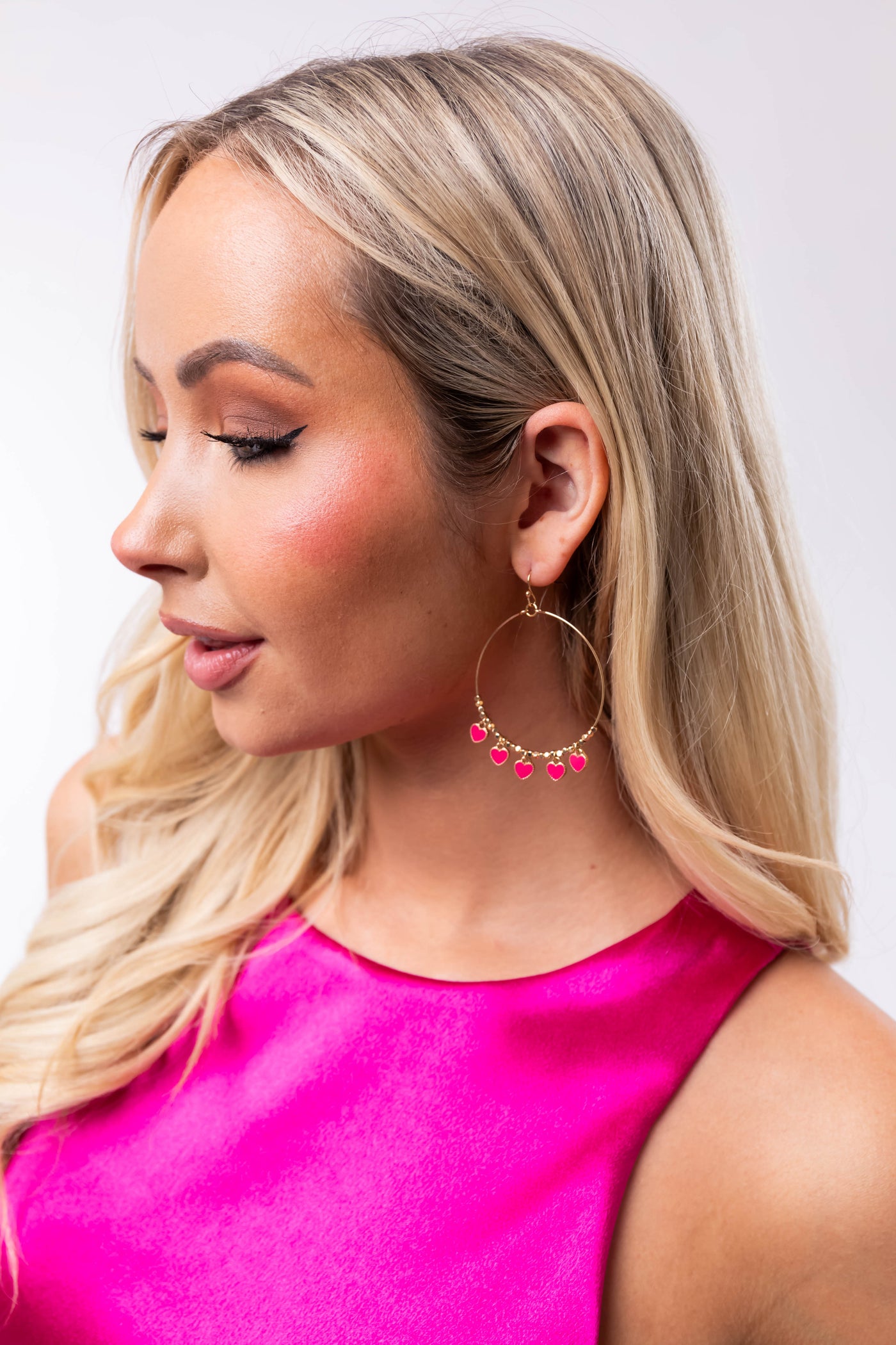 Gold Dainty Heart Charm Wire Hoop Earrings