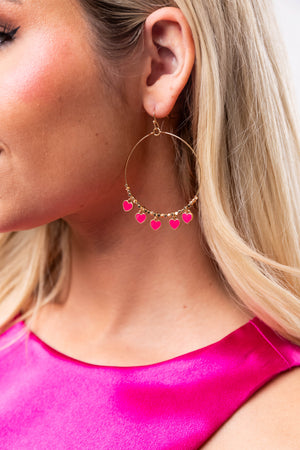 Gold Dainty Heart Charm Wire Hoop Earrings