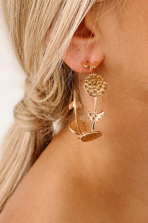 Gold Hammered Metal Moon Charm Hoop Earrings