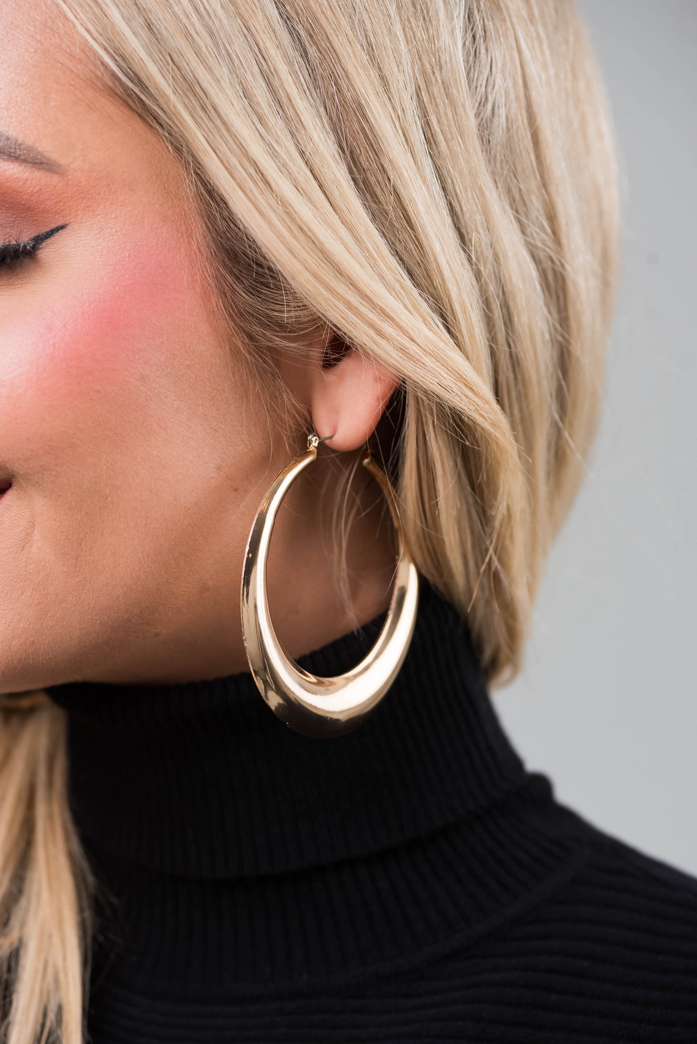 Gold Metallic Large Crescent Hoop Earrings