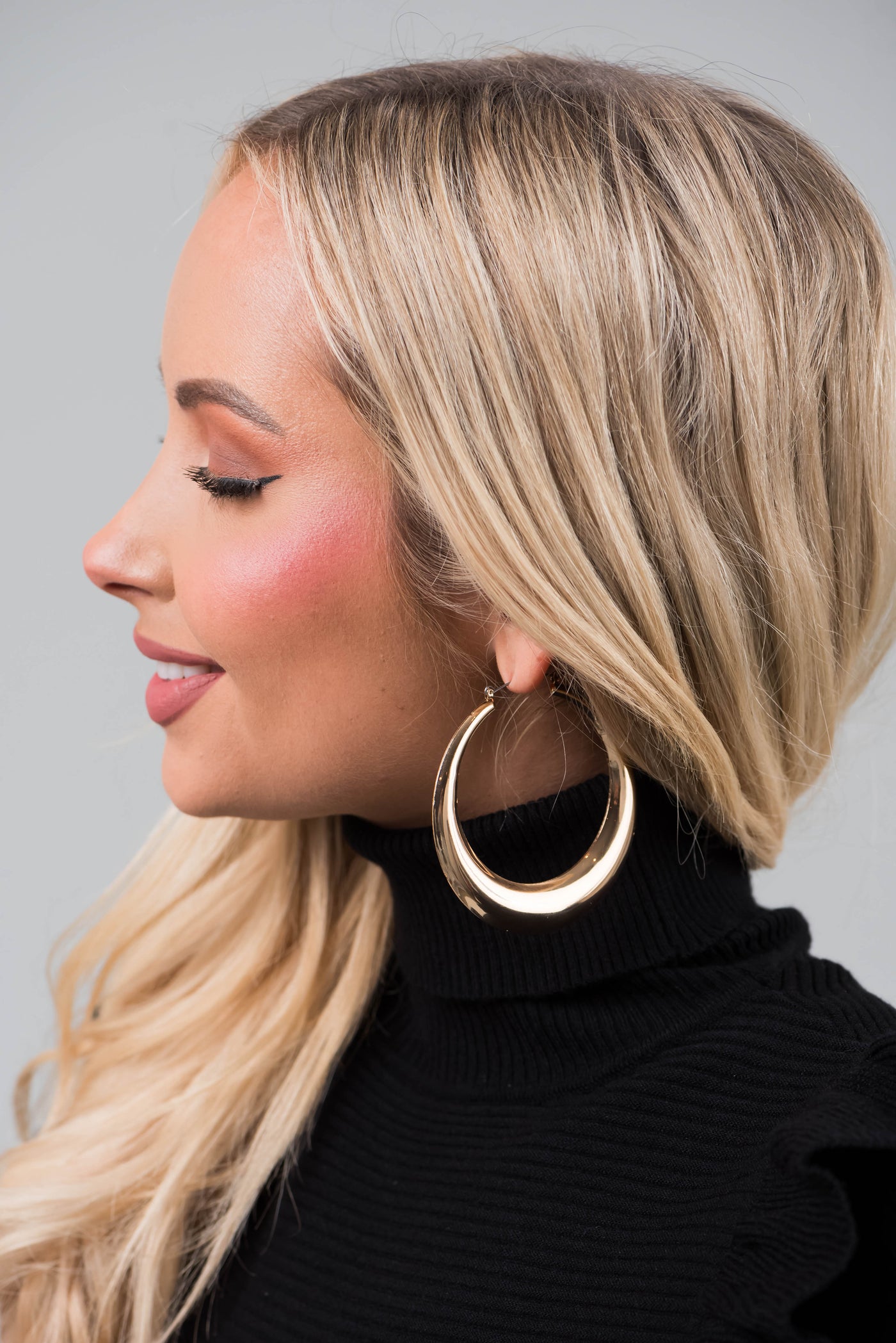 Gold Metallic Large Crescent Hoop Earrings