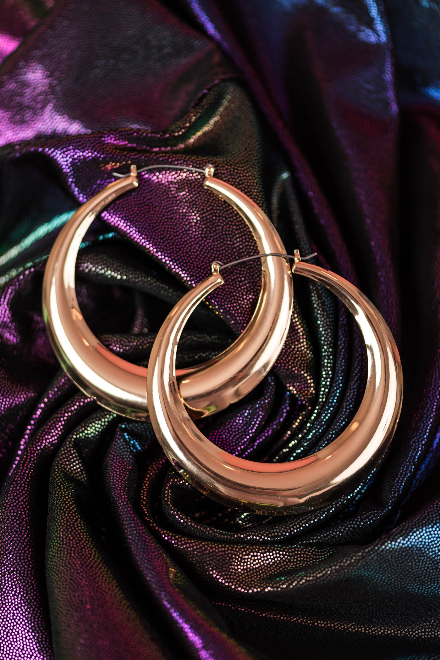 Gold Metallic Large Crescent Hoop Earrings