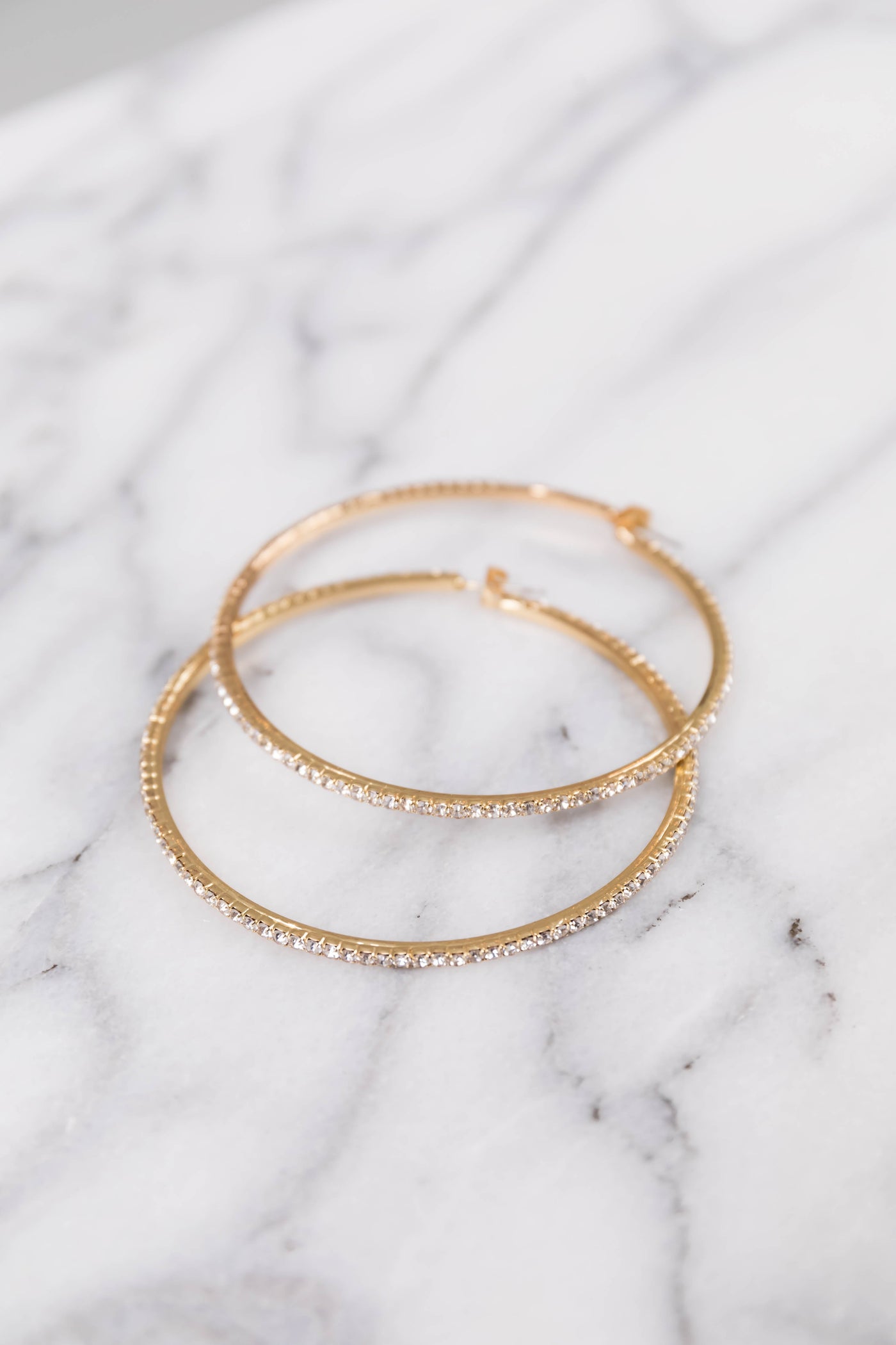 Gold Rhinestone Paved Large Hoop Earrings