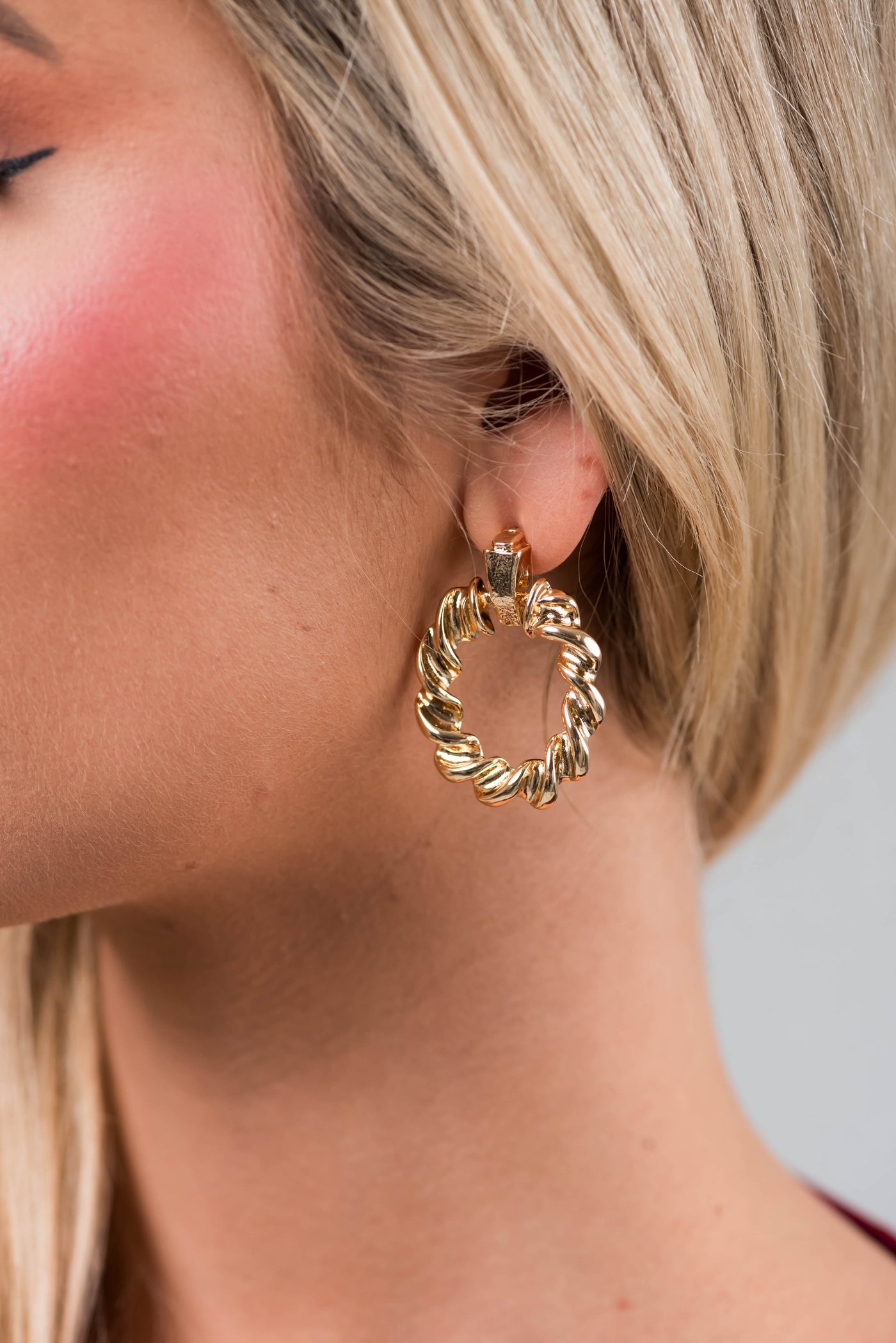 Gold Twisted Door Knocker Hoop Earrings