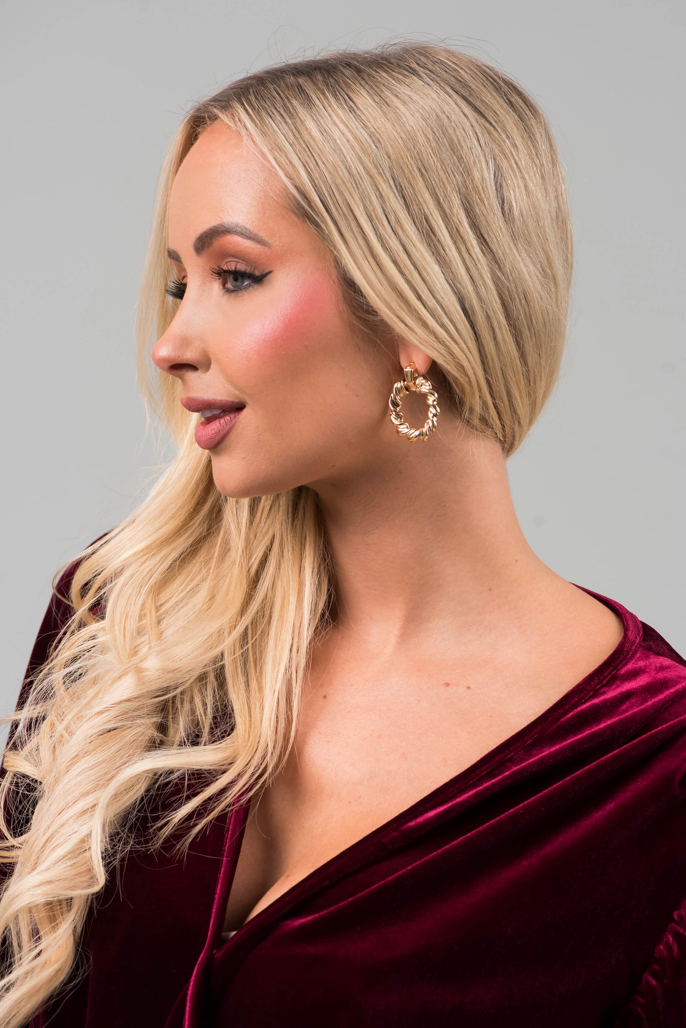 Gold Twisted Door Knocker Hoop Earrings