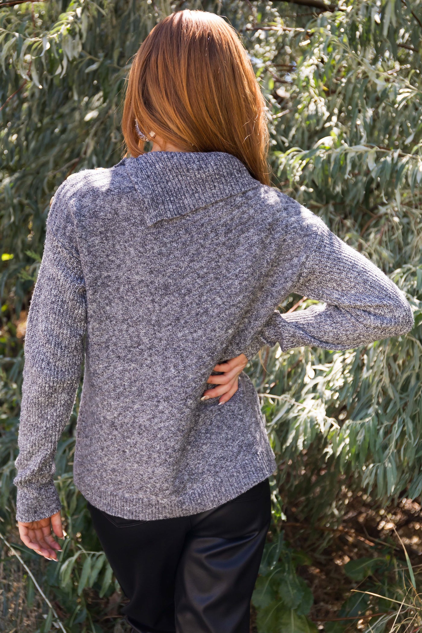 Graphite Button Shoulder Turtleneck Sweater