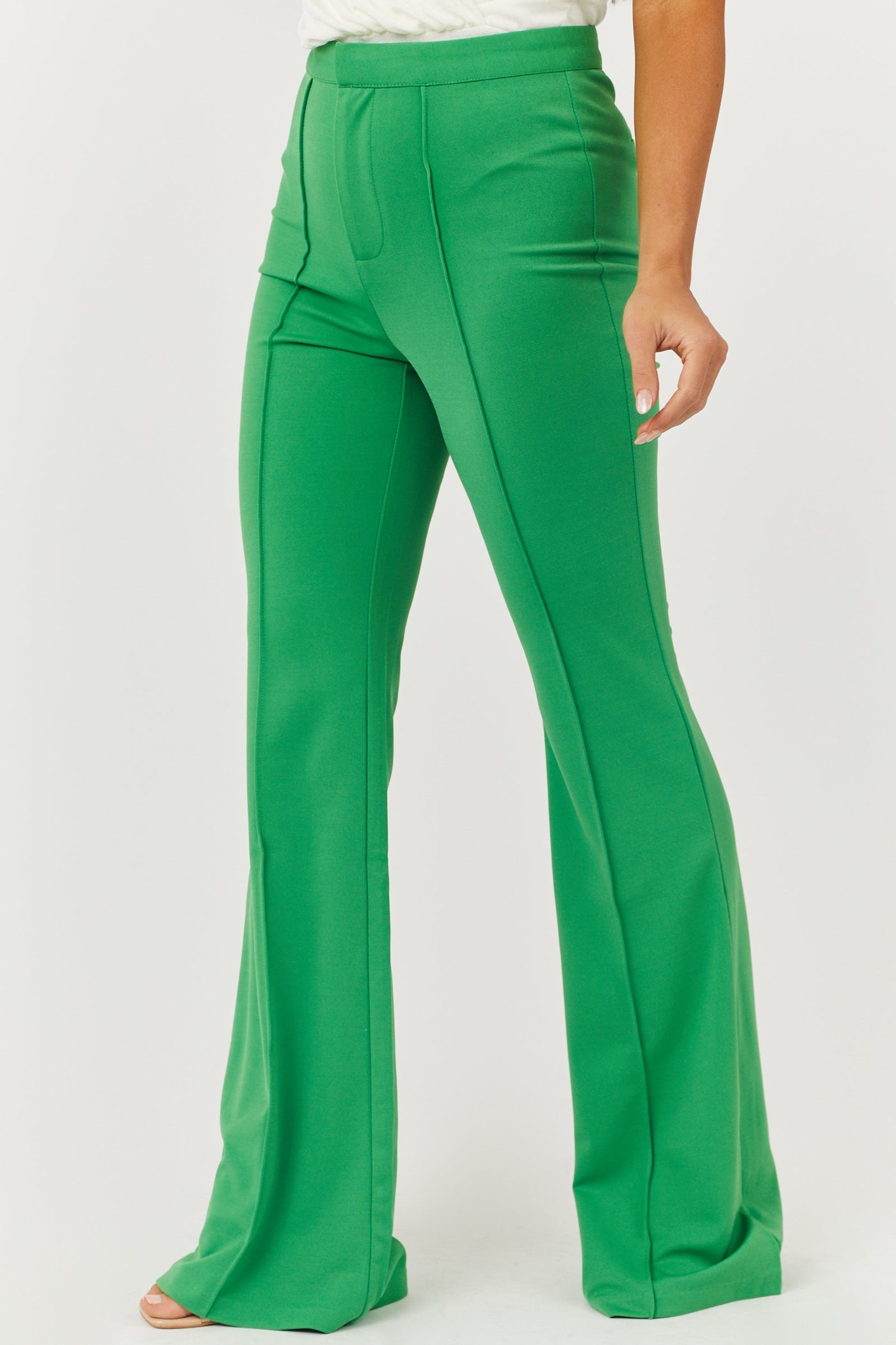 Green High Rise Flare Pants with Seam Detail