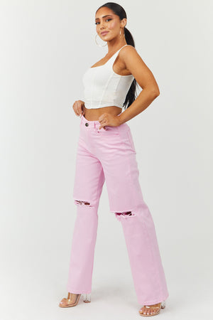 Harper Bubblegum Wide Leg Jeans