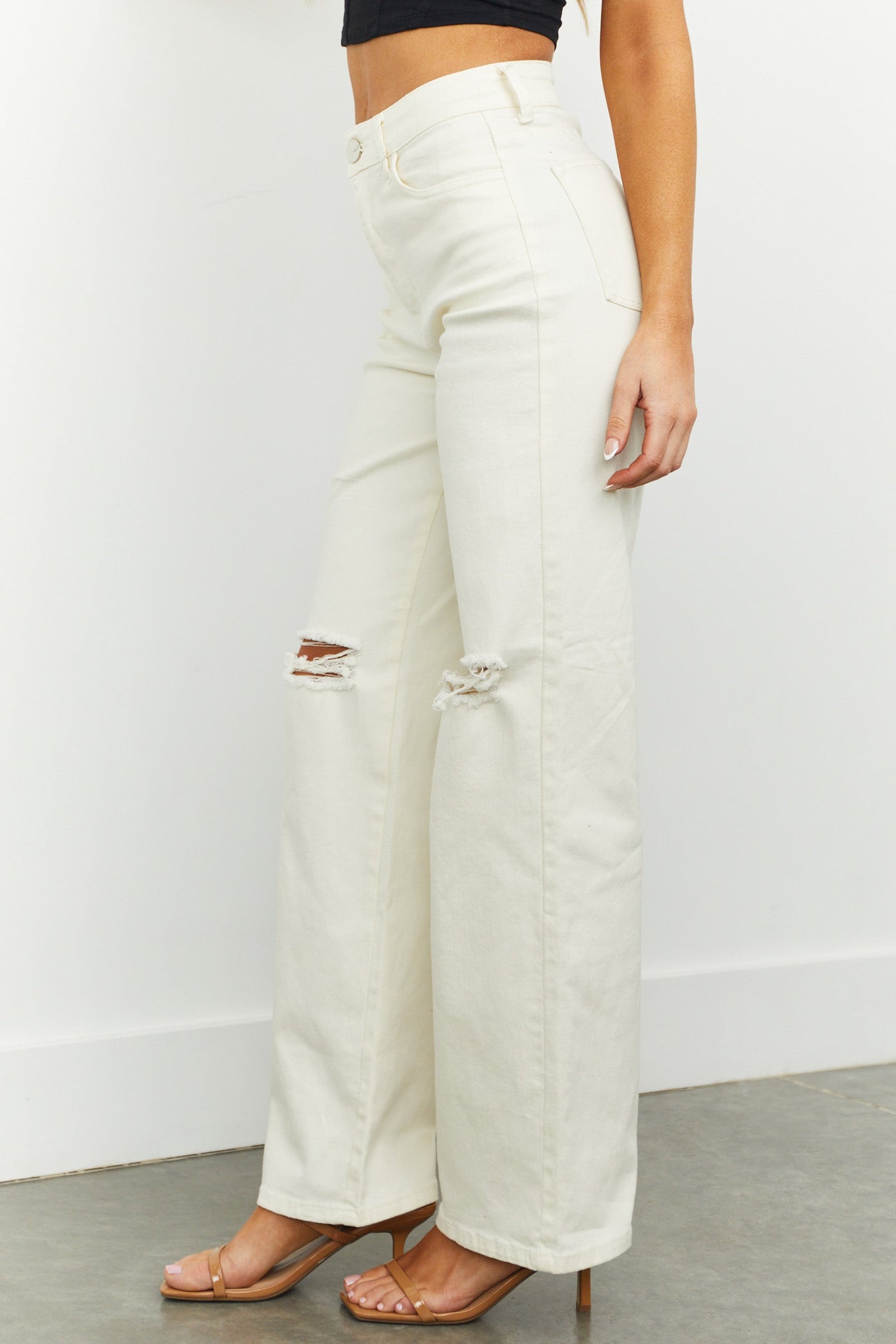 Denim Zone Harper Ivory Wide Leg Jeans