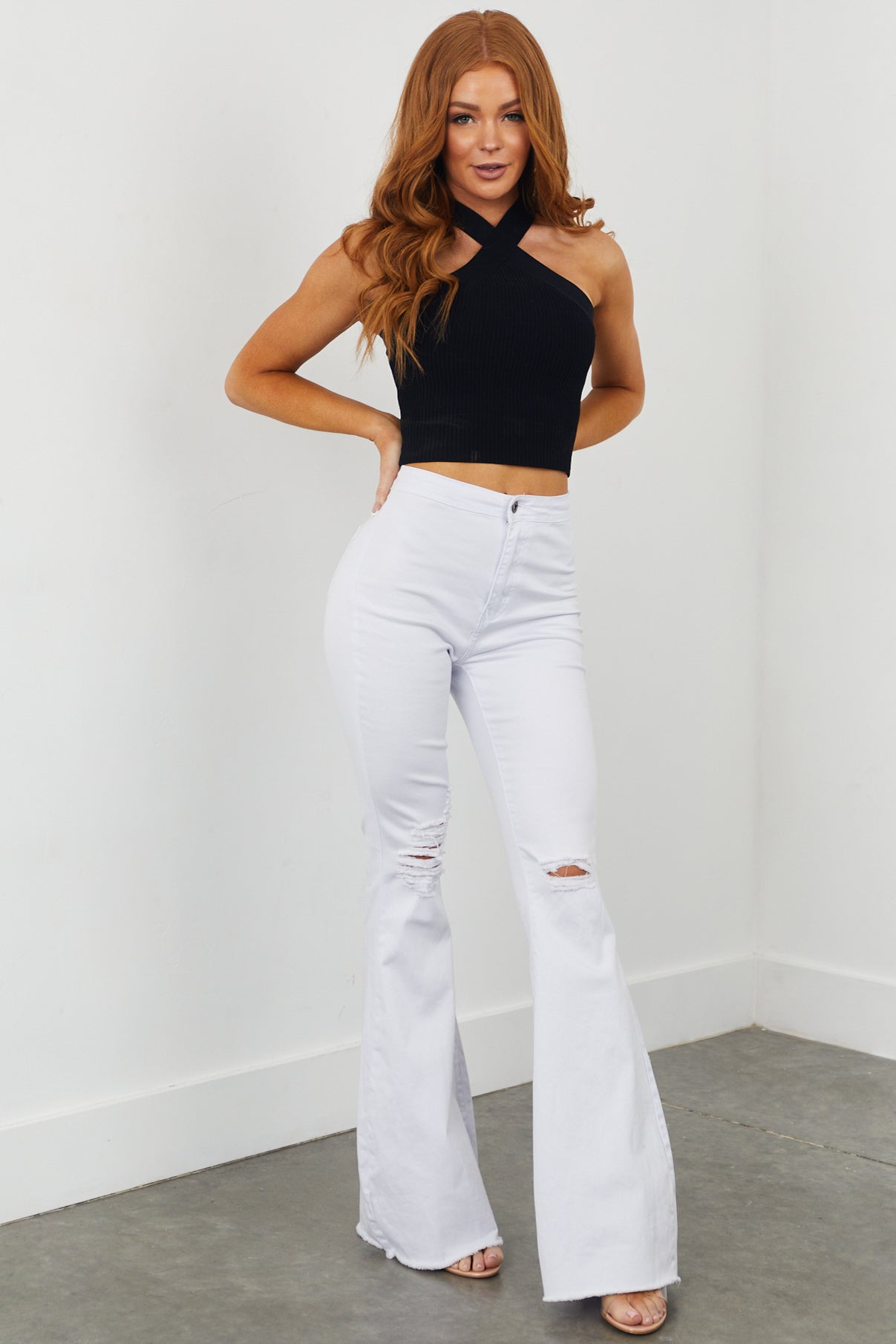Hazel White High Rise Flare Jeans