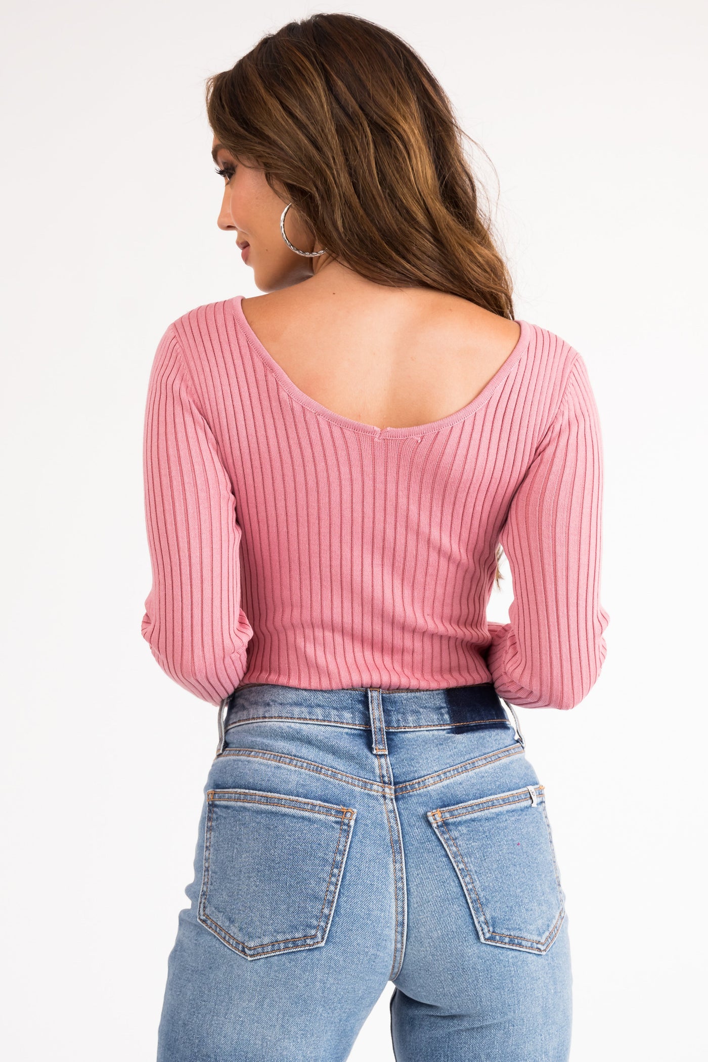 Hazy Pink Long Sleeve Ribbed Knit Bodysuit