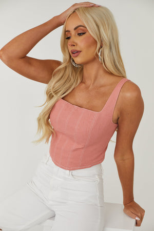 Hazy Punch Square Neck Denim Bustier Crop Top