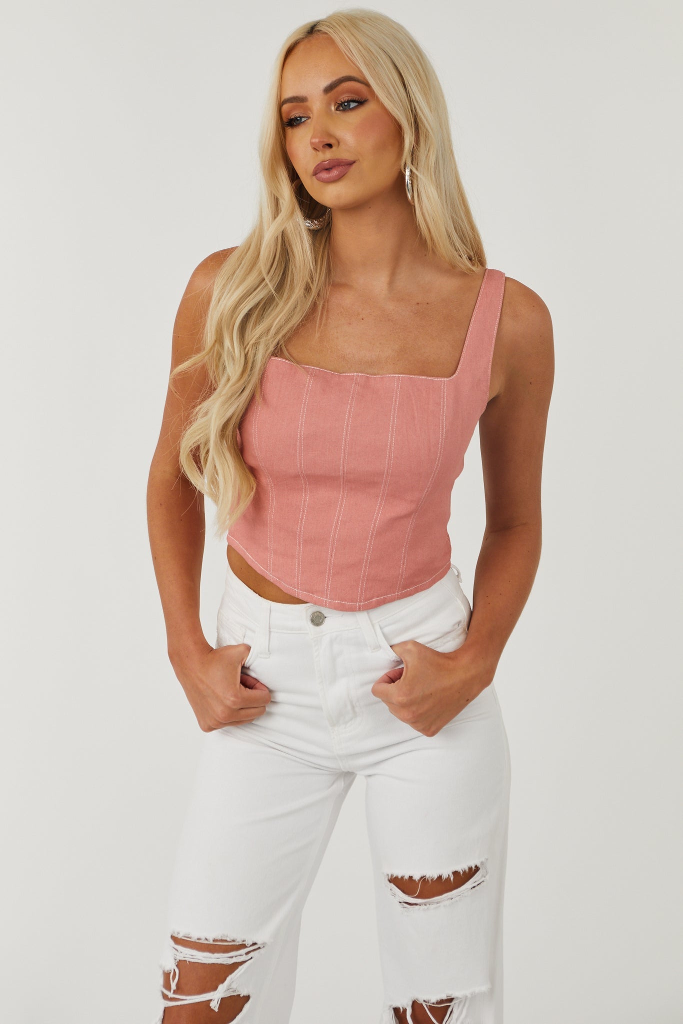 Hazy Punch Square Neck Denim Bustier Crop Top