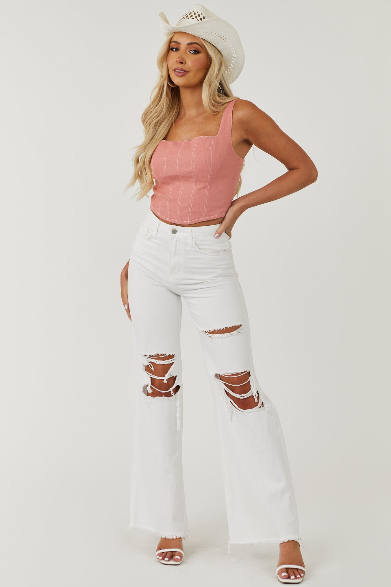 Hazy Punch Square Neck Denim Bustier Crop Top