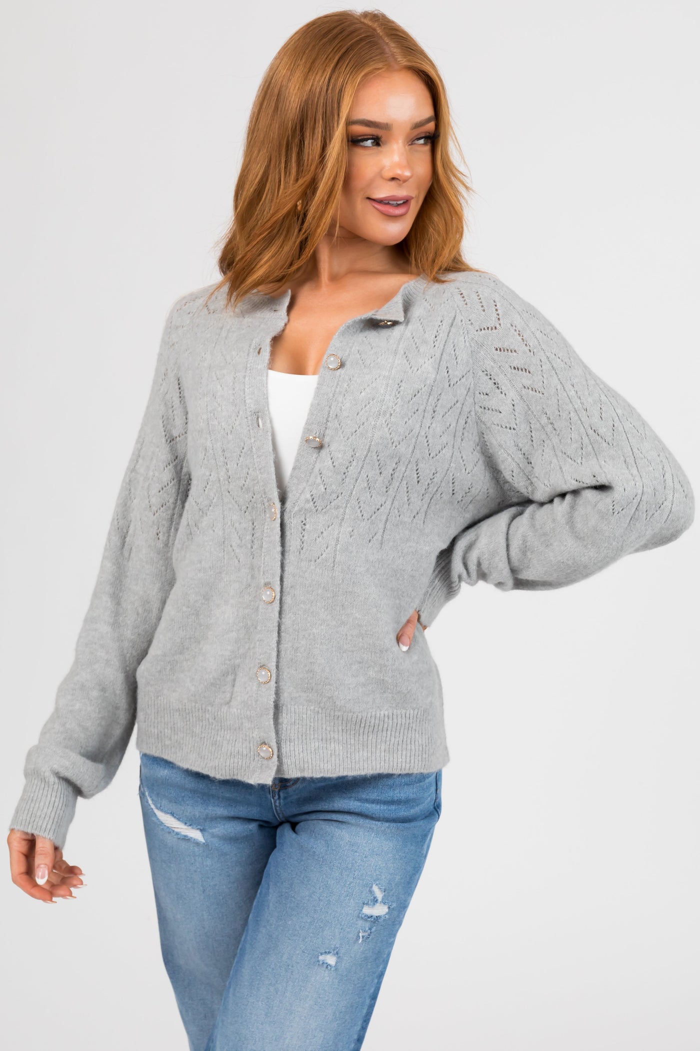 Heather Grey Button Down Lightweight Knit Cardigan
