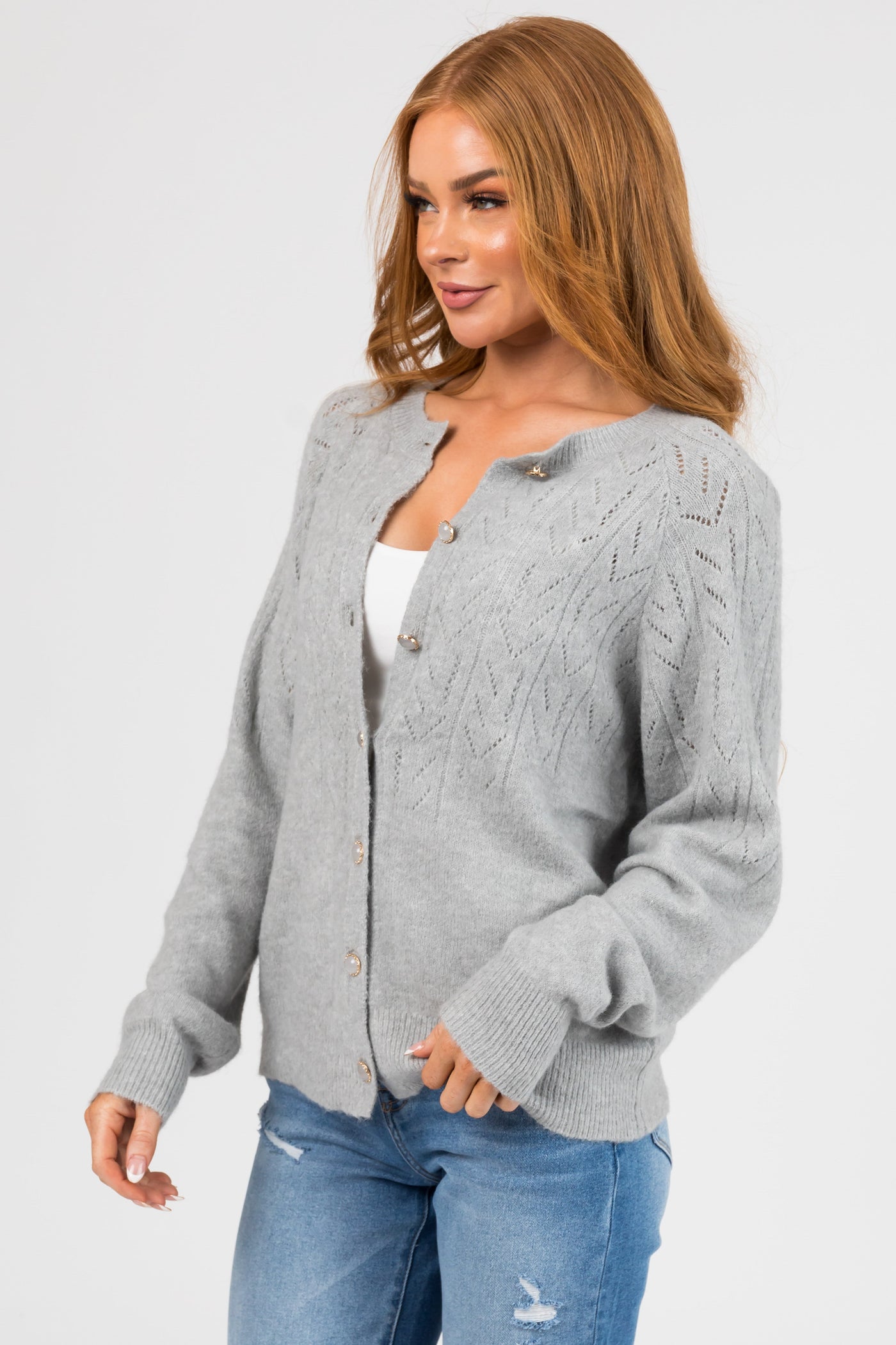 Heather Grey Button Down Lightweight Knit Cardigan