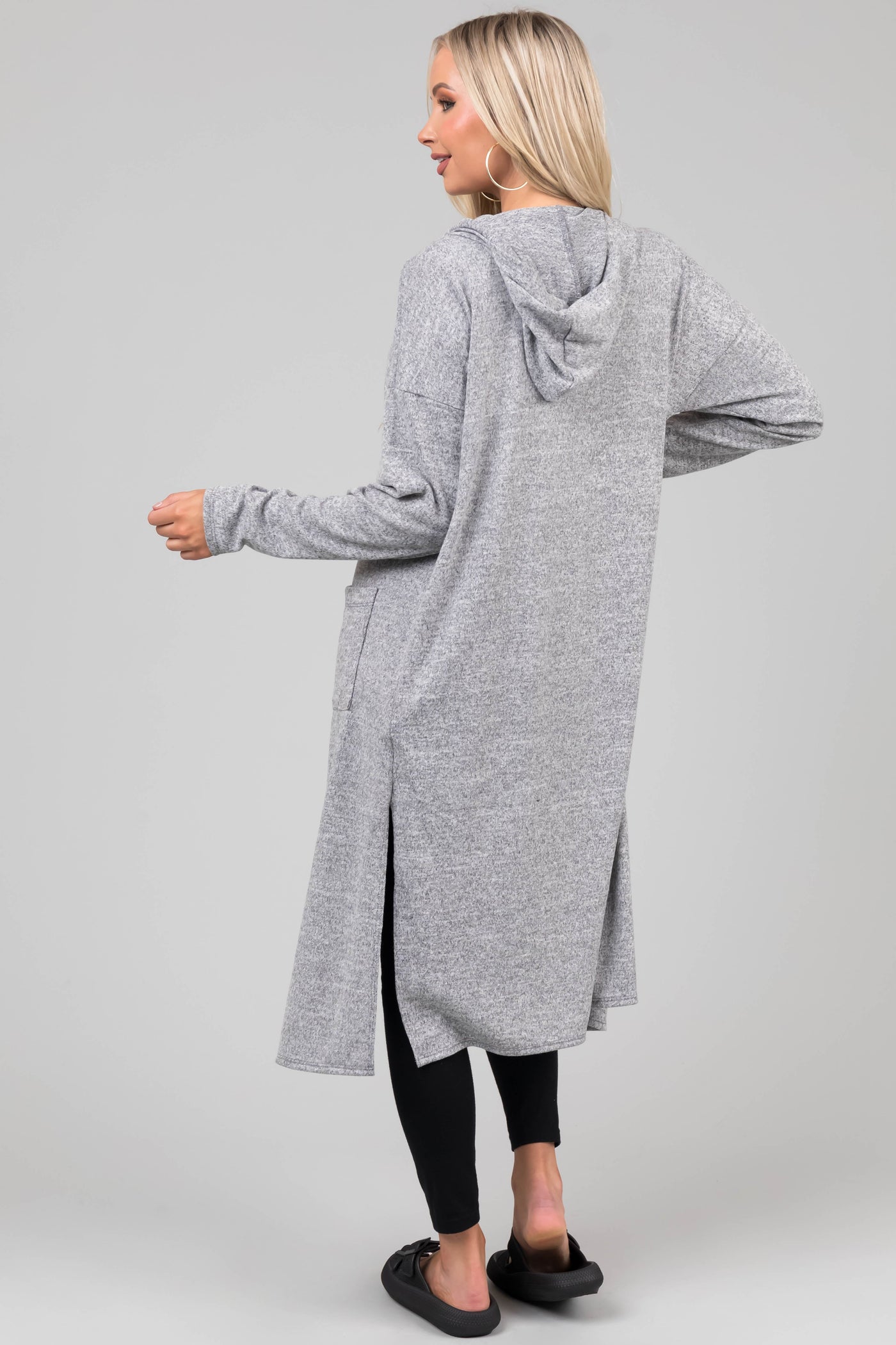 Heather Grey Long Sleeve Hooded Duster Cardigan