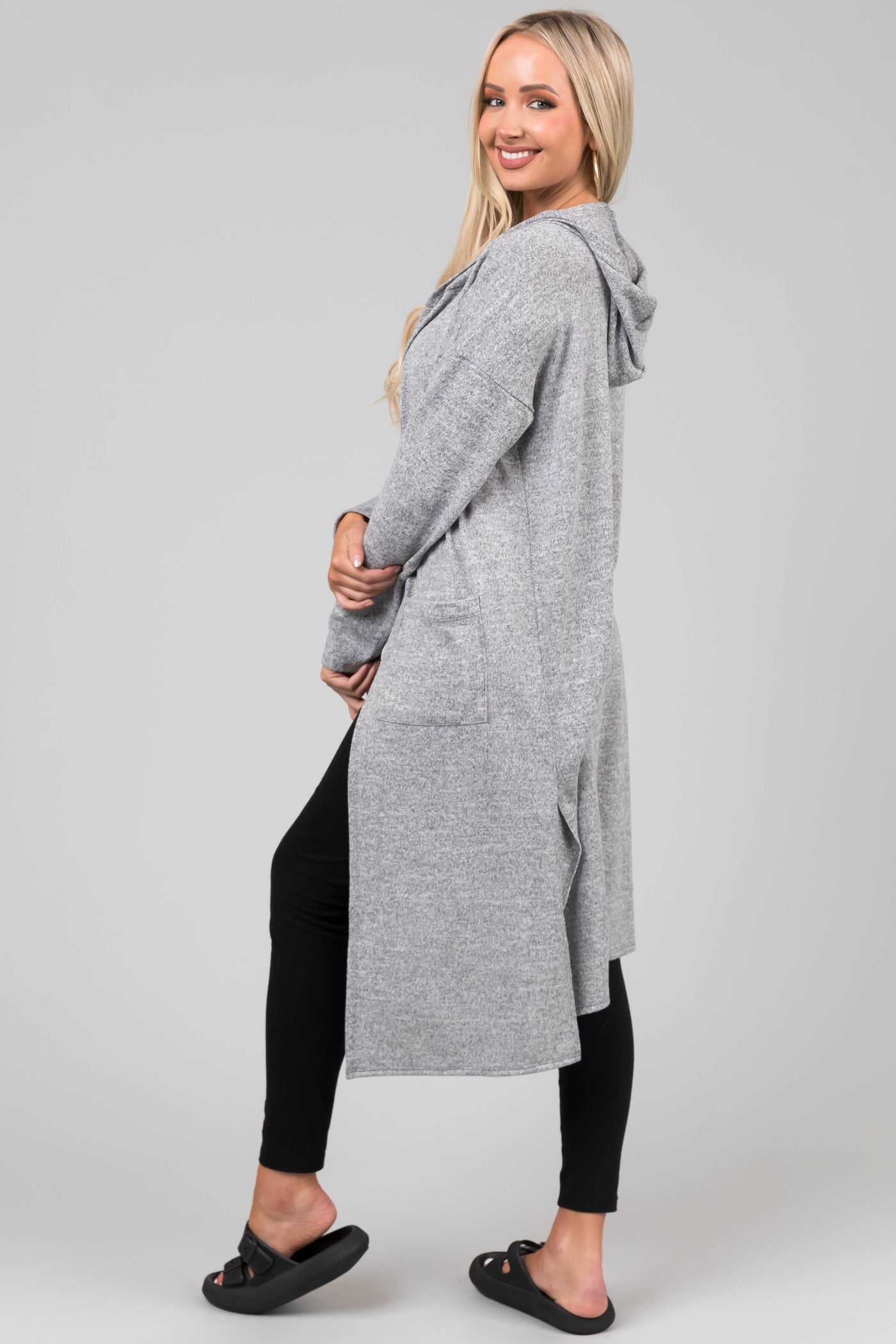 Heather Grey Long Sleeve Hooded Duster Cardigan