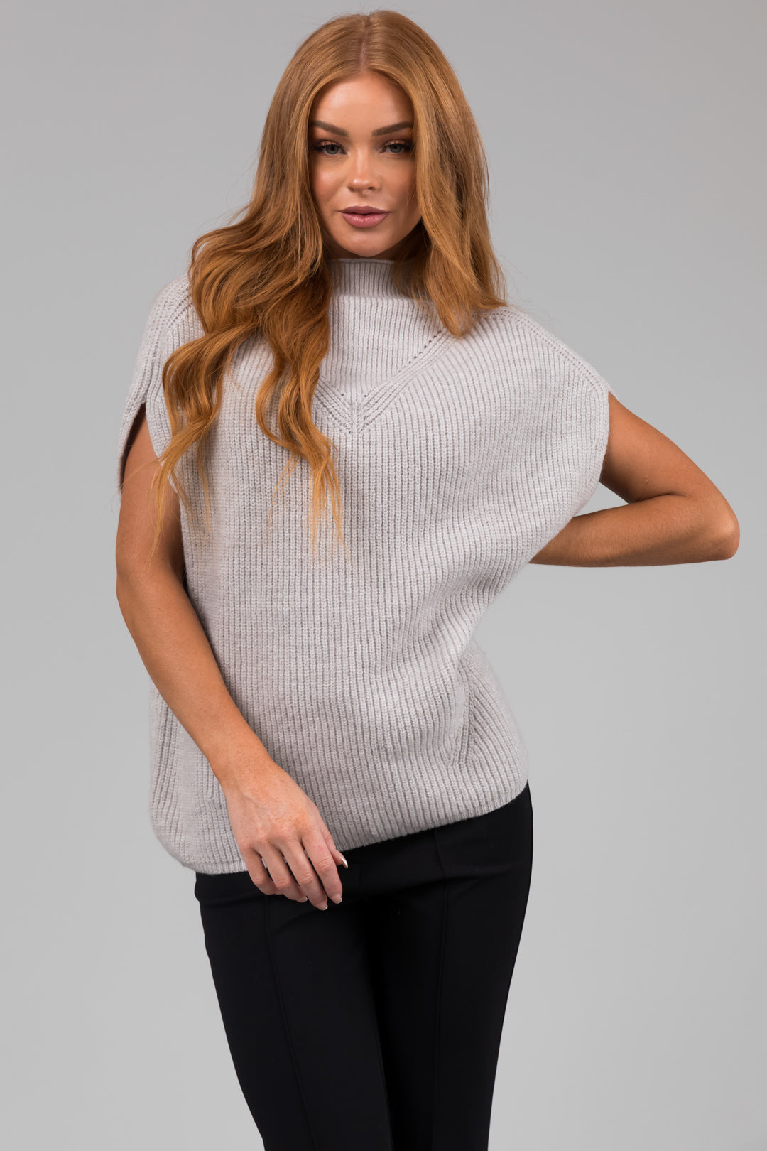 Heather Grey Mock Neck Stretchy Knit Sweater Vest