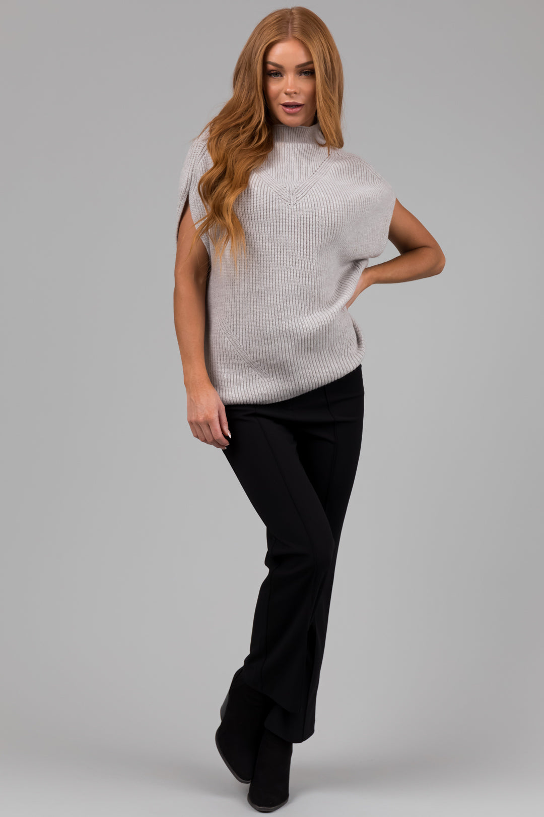 Heather Grey Mock Neck Stretchy Knit Sweater Vest