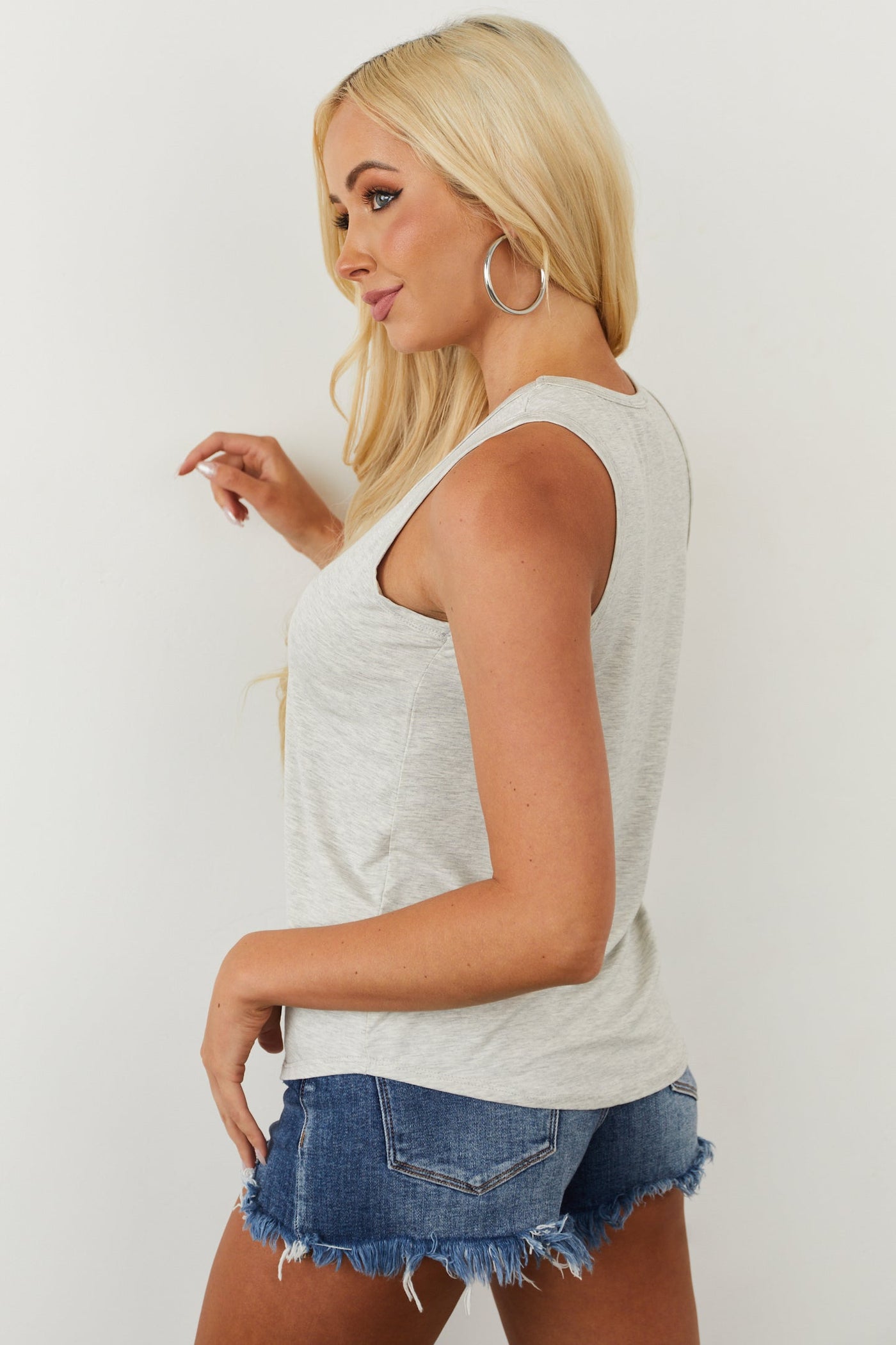 Heather Grey Scoop Neck Stretchy Knit Tank Top