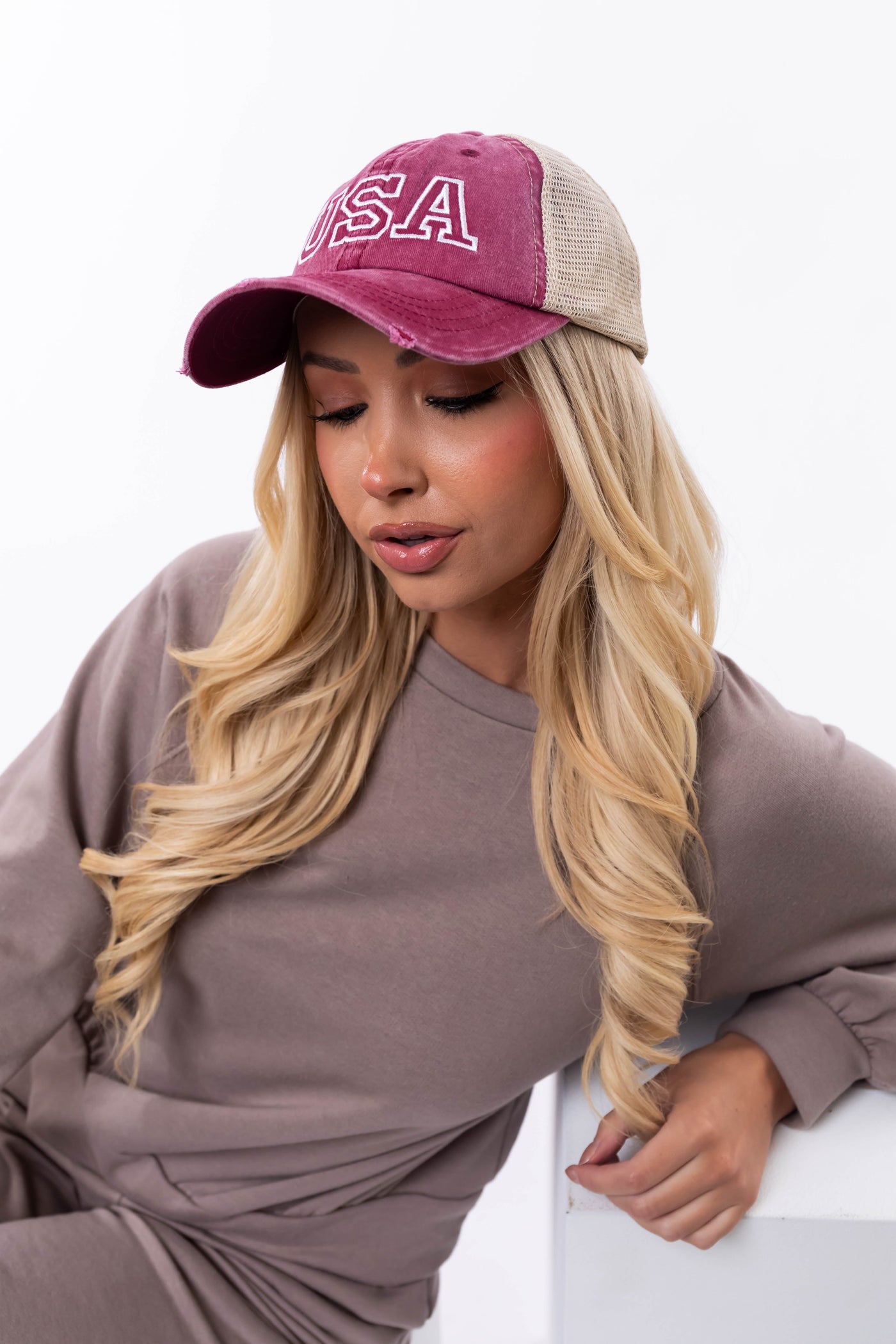 Hibiscus Washed 'USA' Embroidered Baseball Cap