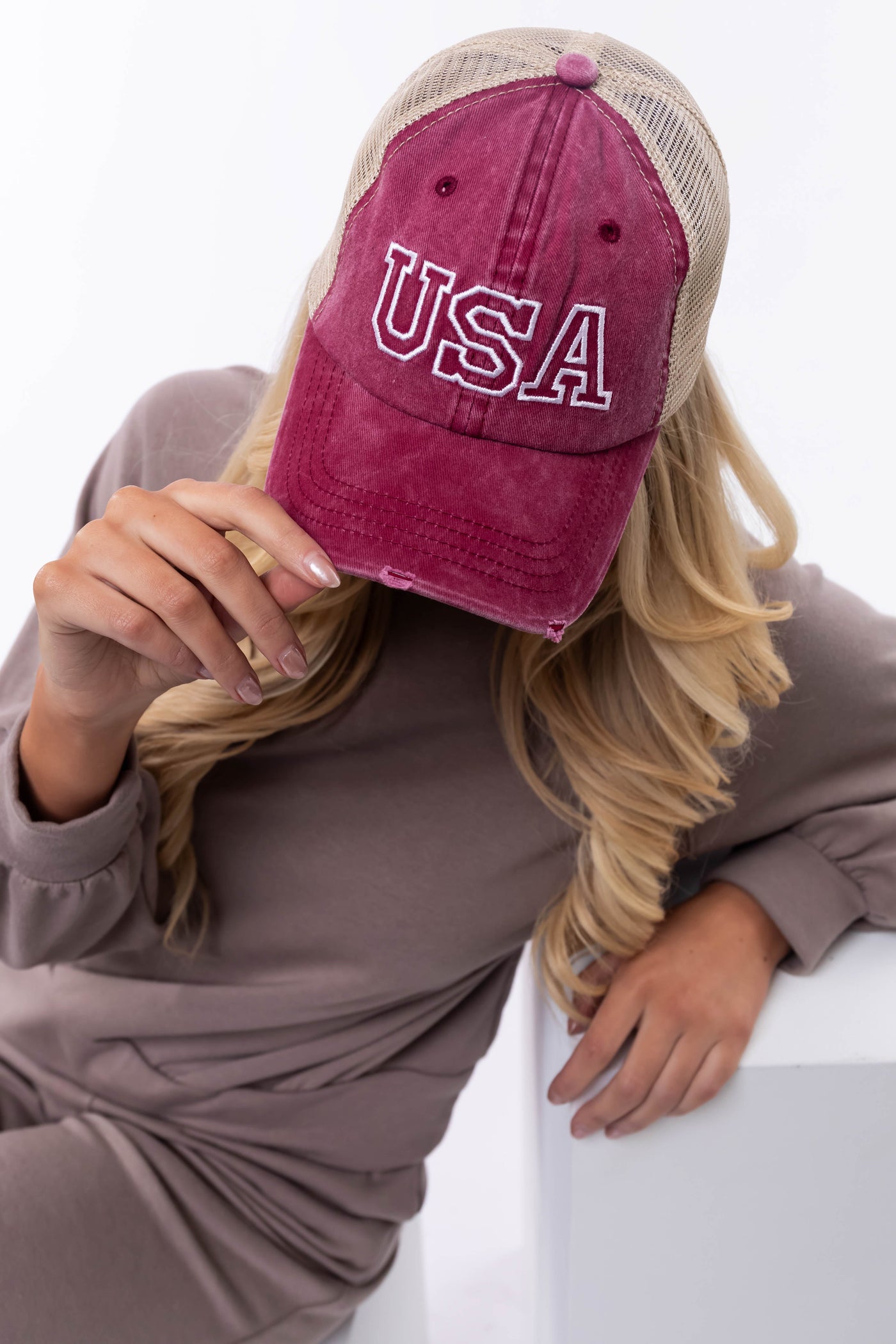 Hibiscus Washed 'USA' Embroidered Baseball Cap