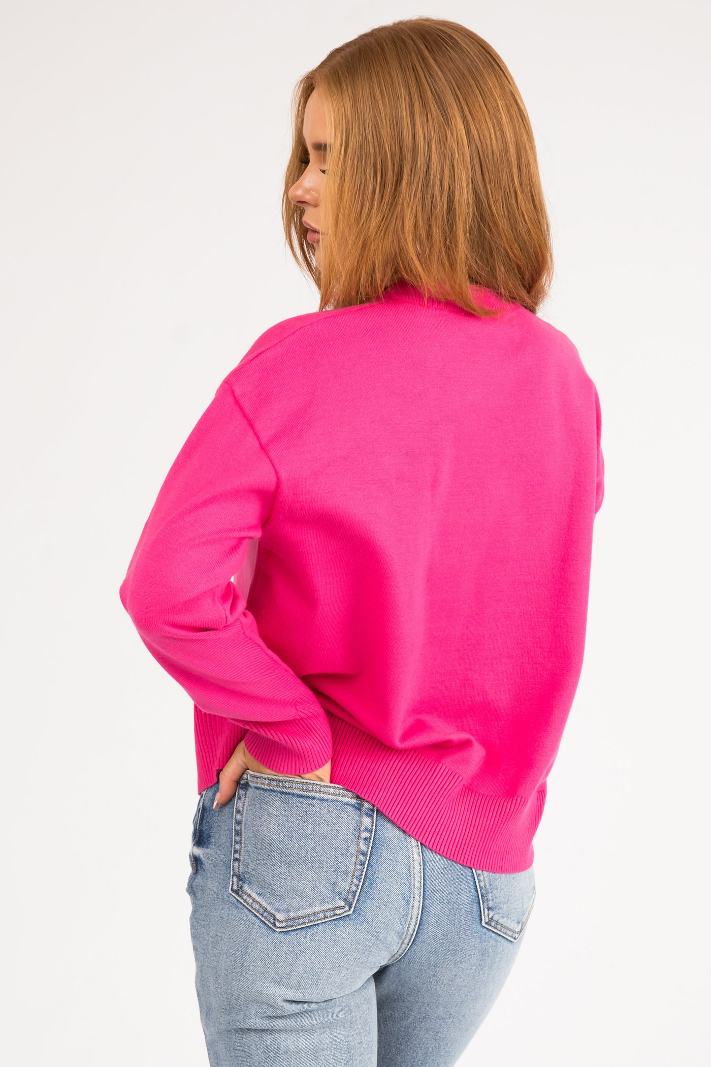 Hot Pink Crew Neck Soft Lightweight Sweater