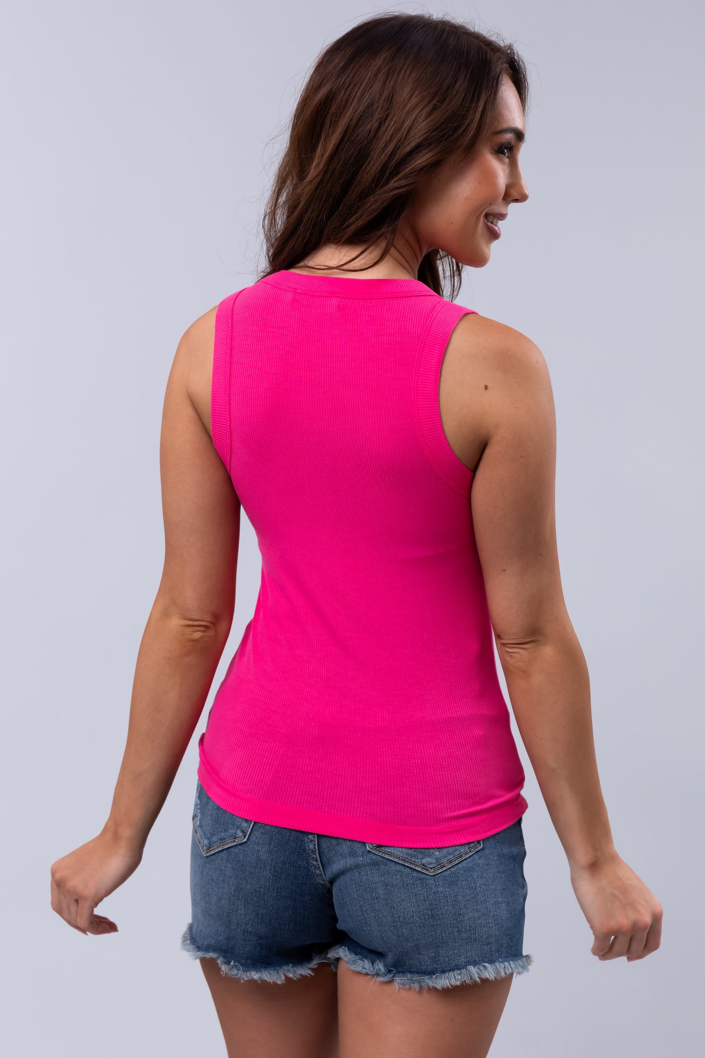 Hot Pink Soft Ribbed Scoop Neck Tank Top