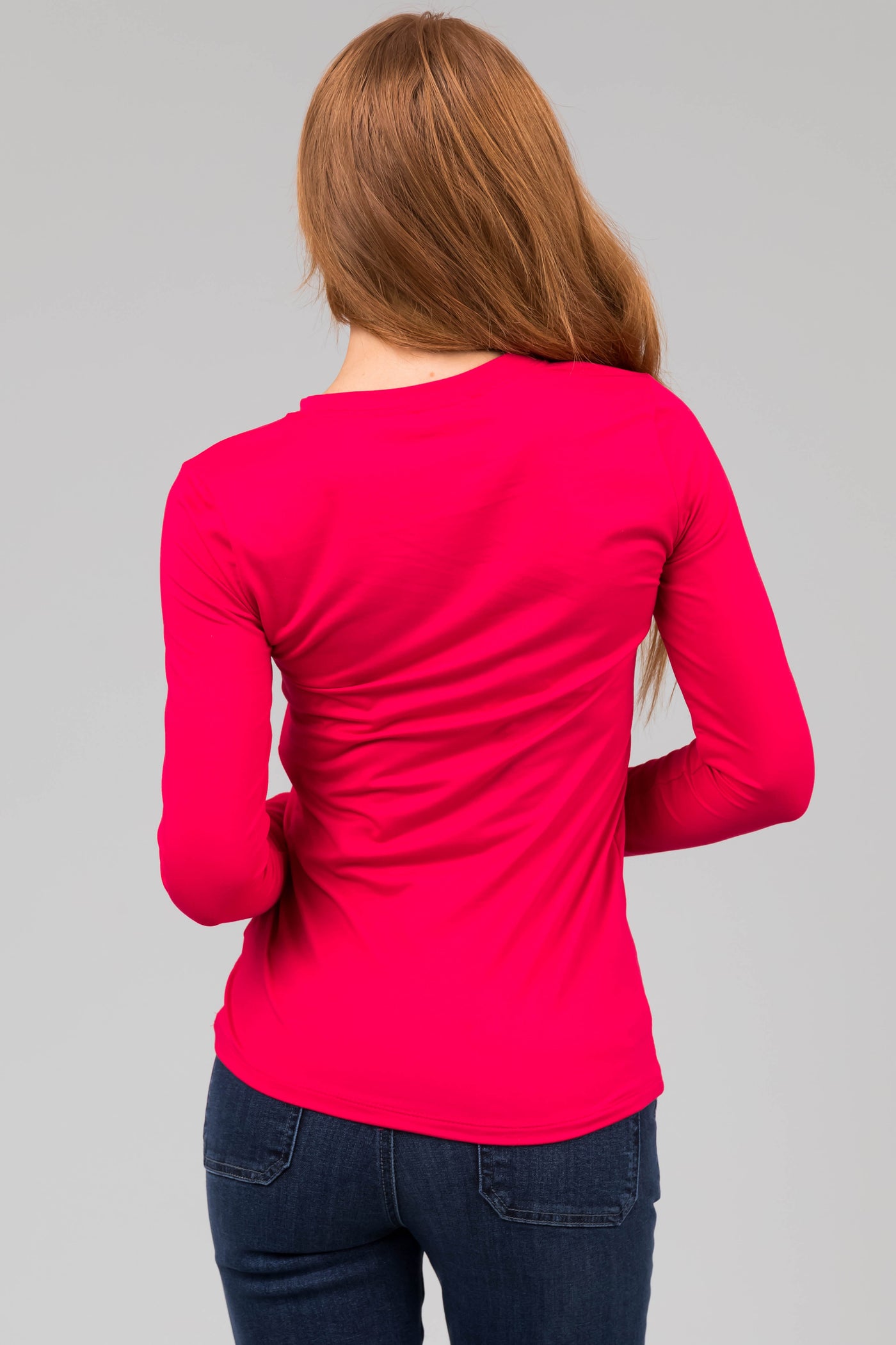 Hot Pink Super Soft Basic Long Sleeve Knit Top