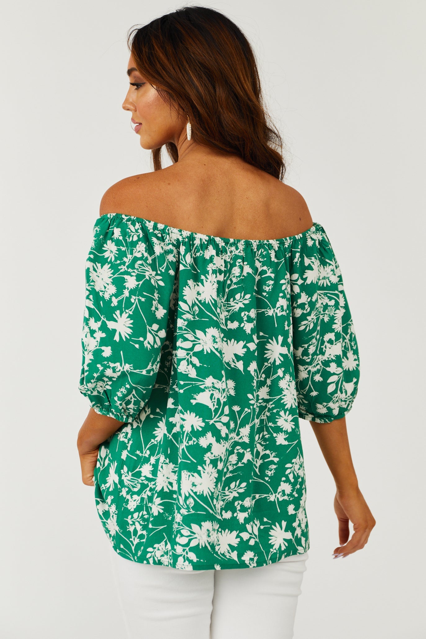 Hunter Green Off Shoulder Floral Print Top