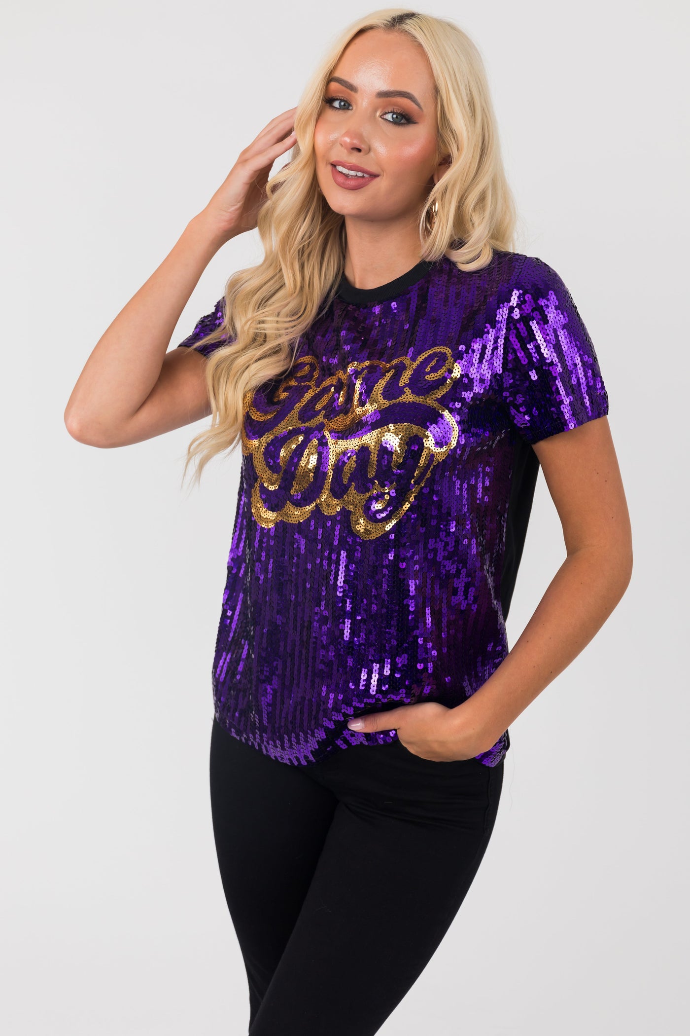 Indigo 'Game Day' Sequin Short Sleeve Top