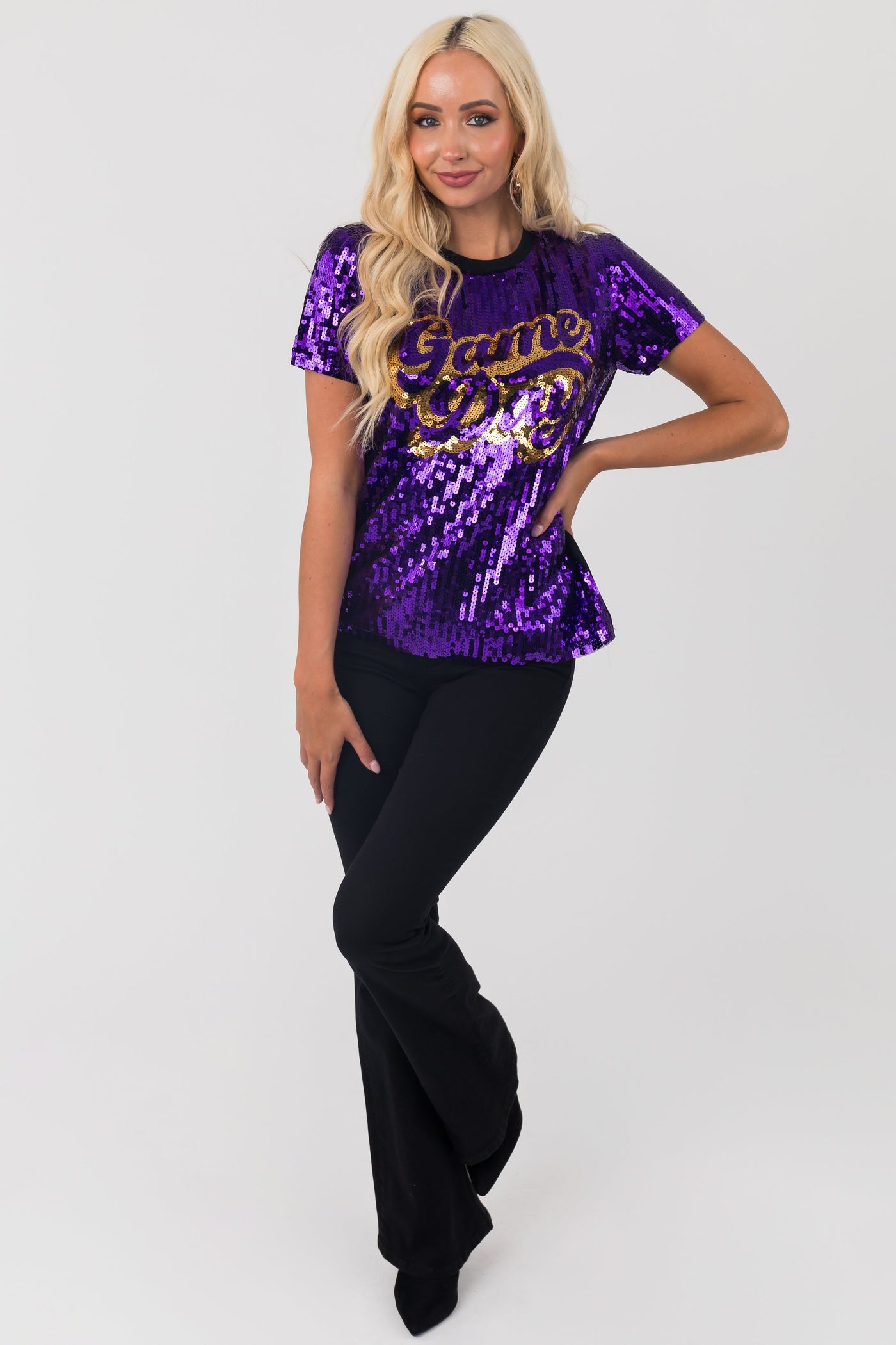 Indigo 'Game Day' Sequin Short Sleeve Top