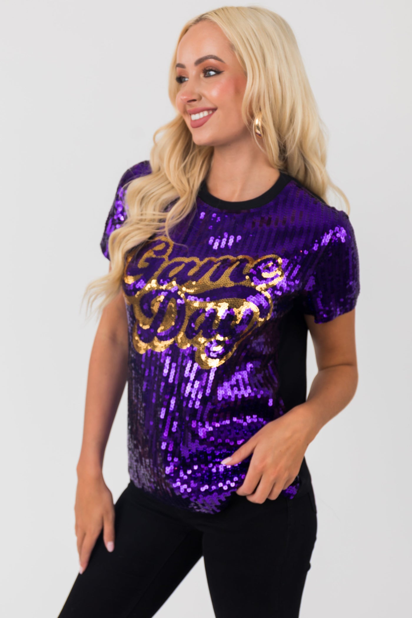 Indigo 'Game Day' Sequin Short Sleeve Top