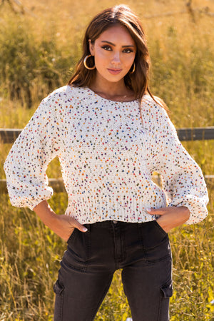 Ivory Confetti Knit Cropped Chenille Sweater