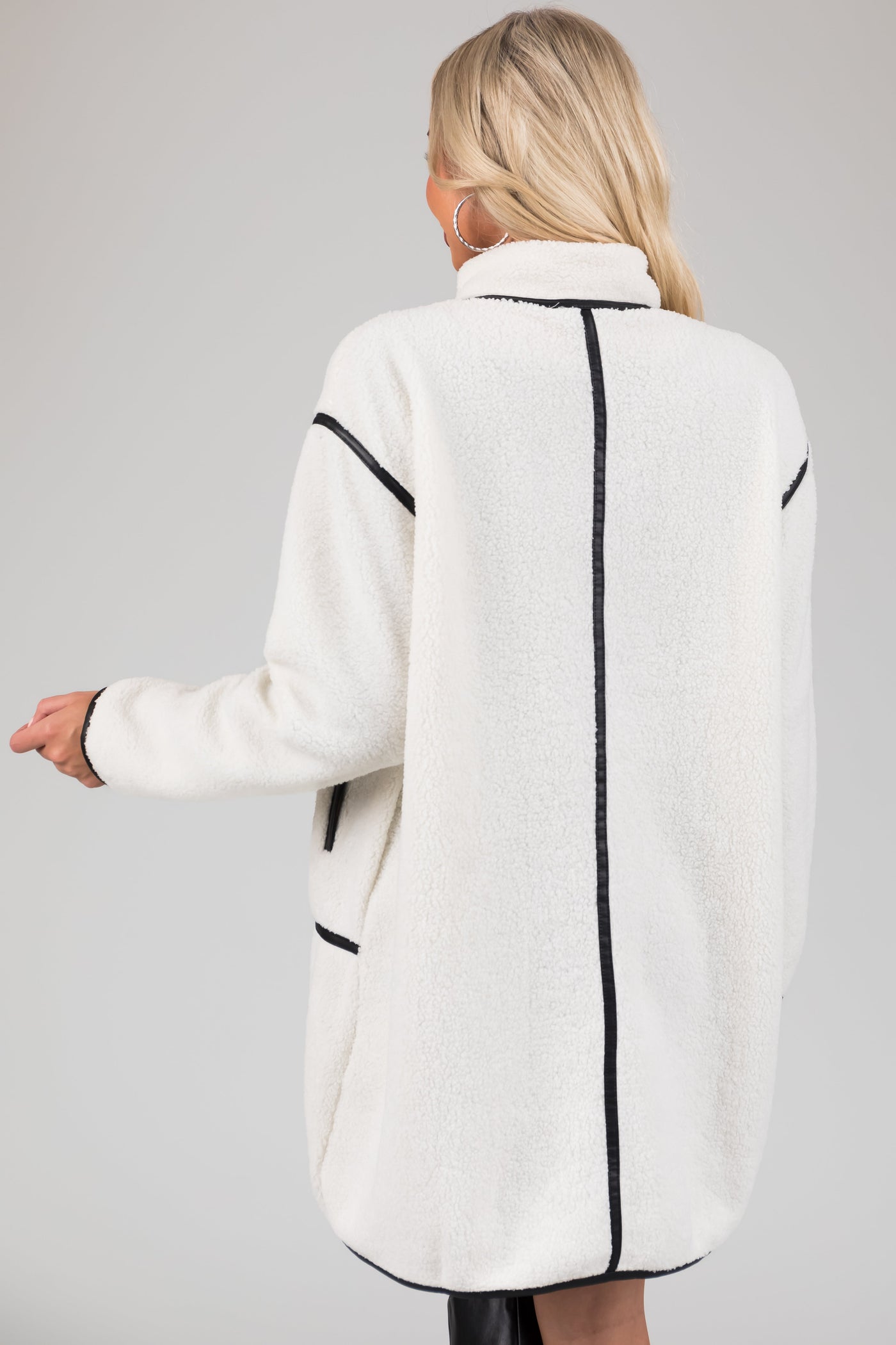 Ivory Faux Sherpa Trim Detail Collared Jacket