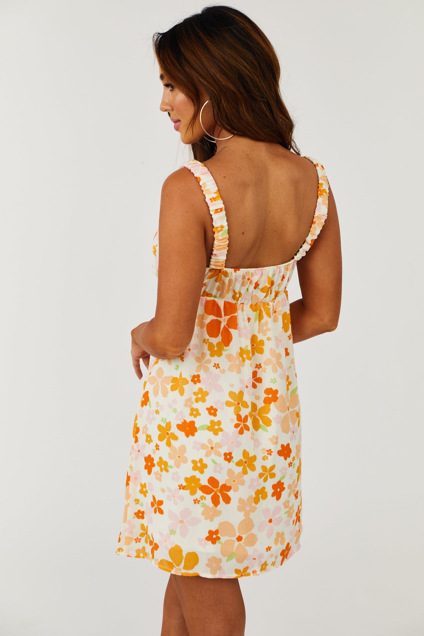 Ivory Floral Print Babydoll Mini Dress