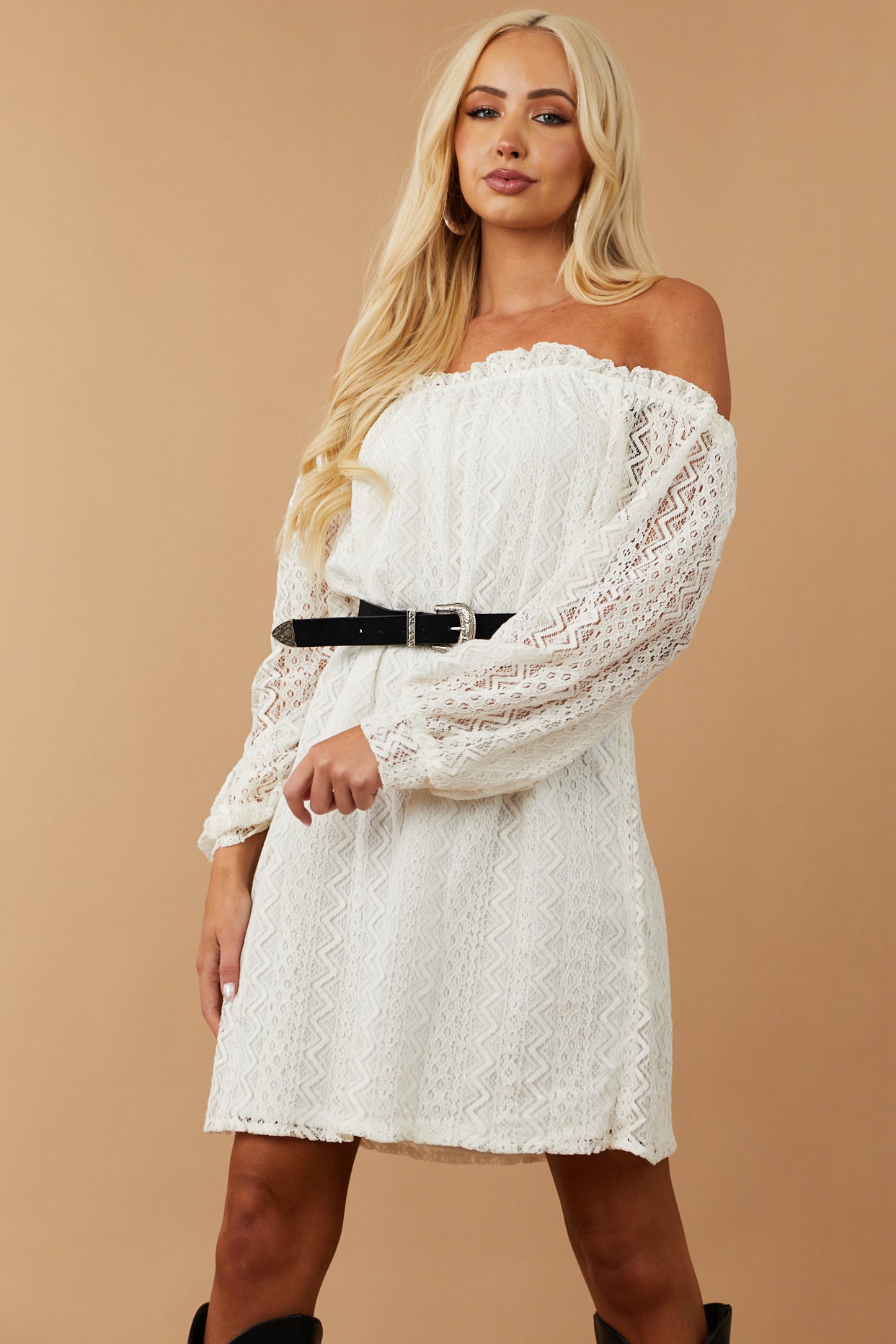 Ivory Off the Shoulder Lace Short Dress