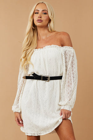 Ivory Off the Shoulder Lace Short Dress