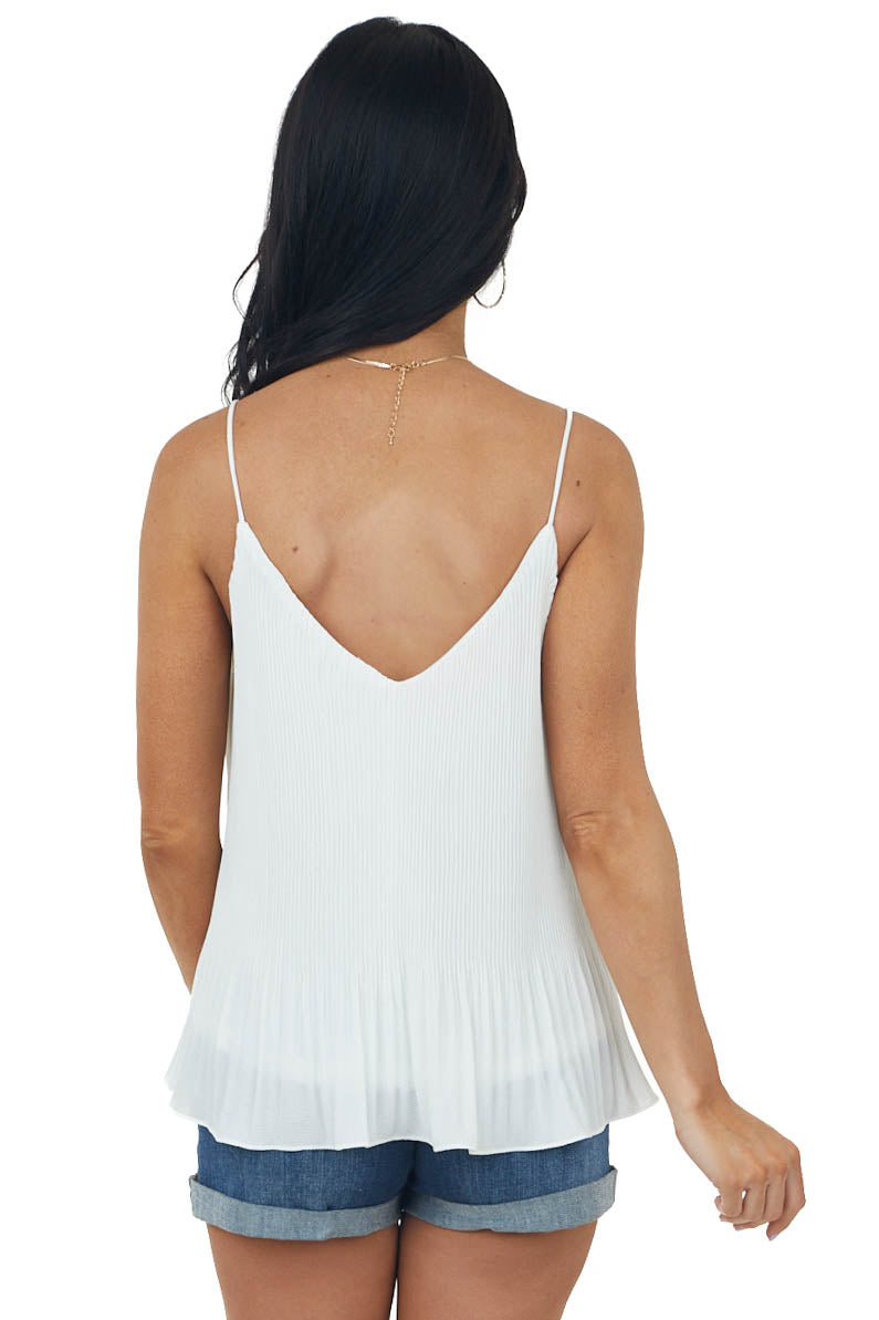 Ivory Pleated Swing Cami Blouse with V Neck