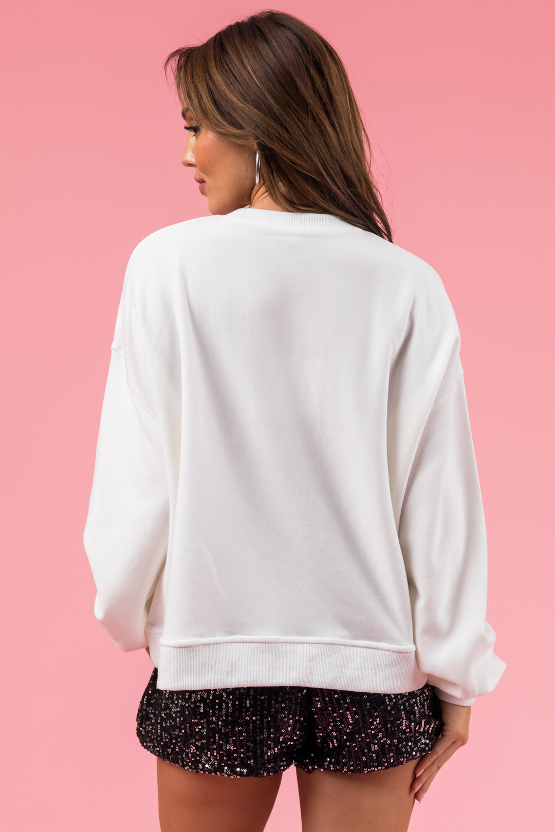 Ivory Rhinestone "Jolly" Long Sleeve Sweatshirt
