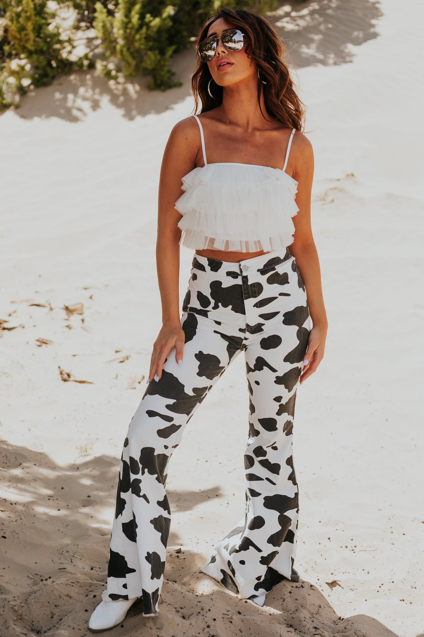 Ivory Ruffle Tulle Spaghetti Strap Corset Top