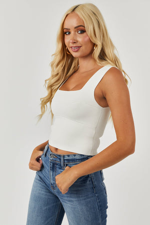 Ivory Square Neck Thick Knit Tank Top