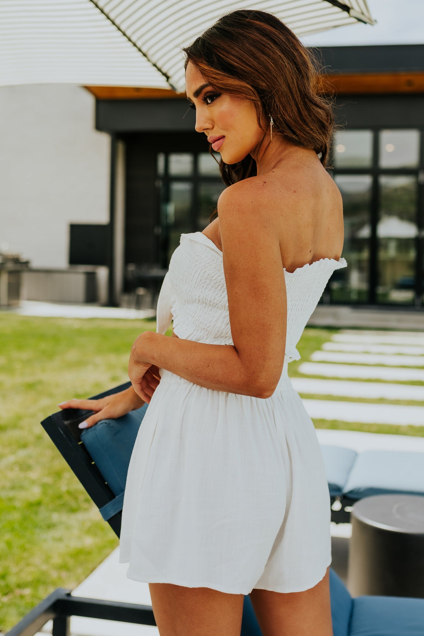 Ivory Strapless Smocked Tie Top and Shorts Set