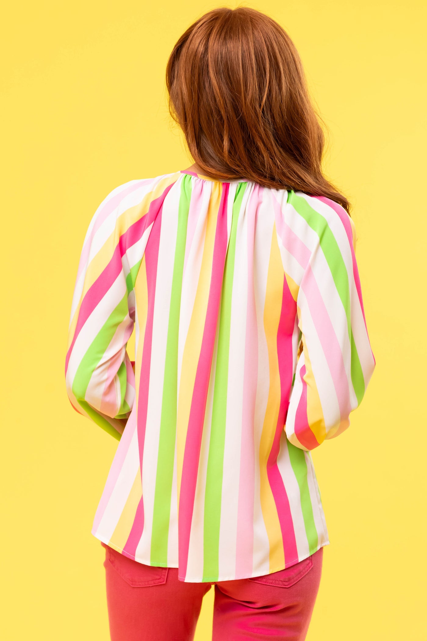 Ivory Striped Long Sleeve V Neck Top