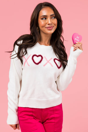 Ivory 'XOXO' Tinsel Graphic Mid Length Sweater