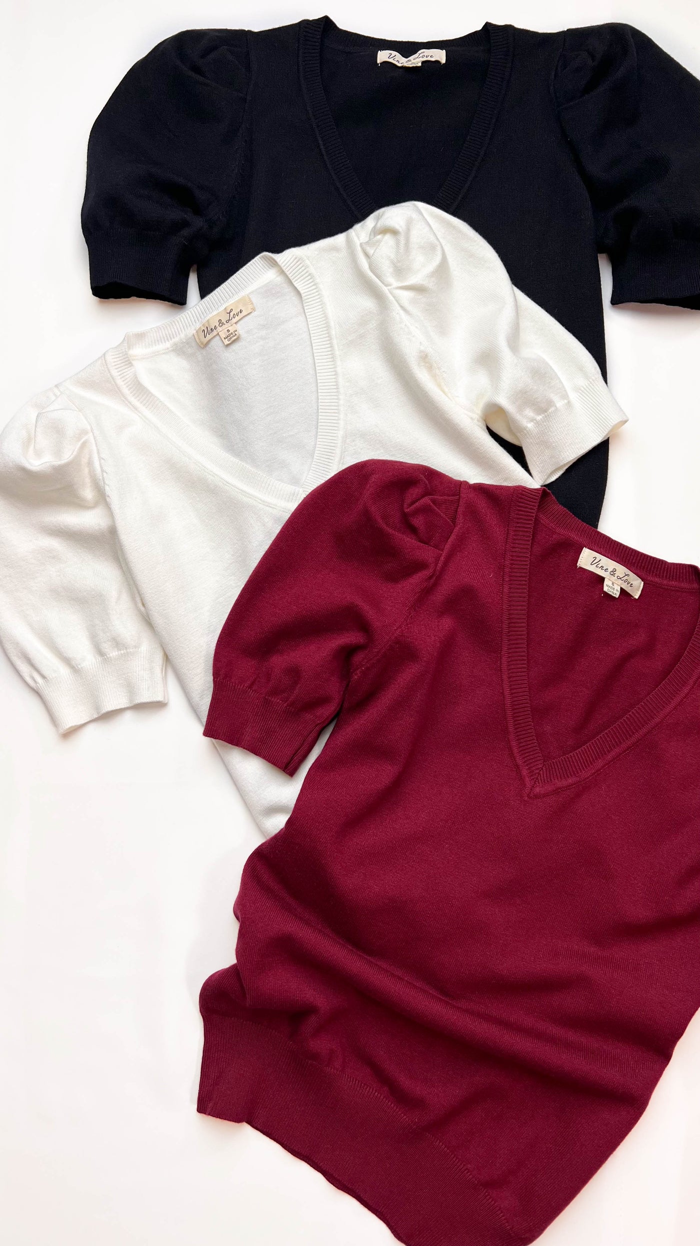 Ivory Half Puff Sleeve V Neck Soft Sweater