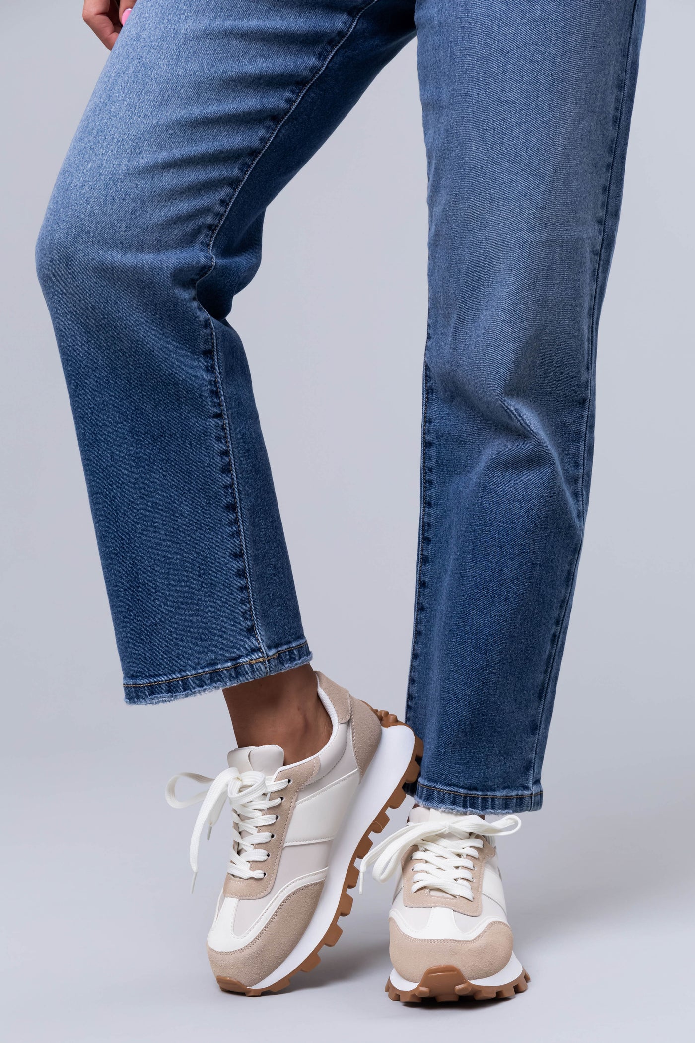 Ivory and Coconut Colorblock Lace Up Sneakers